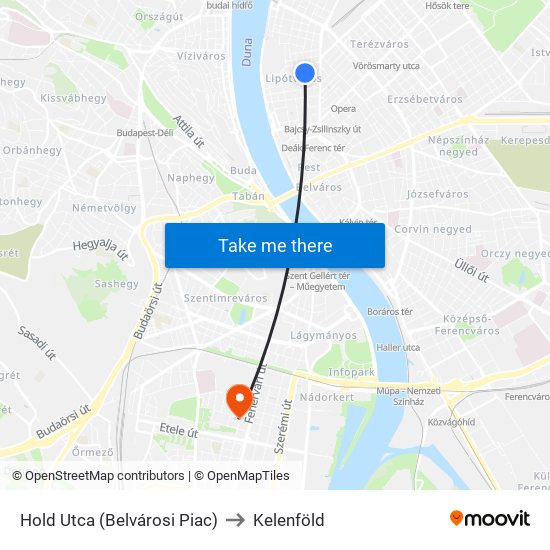 Hold Utca (Belvárosi Piac) to Kelenföld map