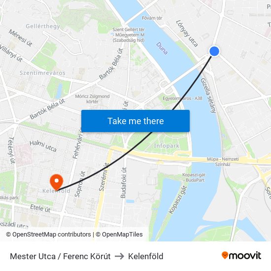 Mester Utca / Ferenc Körút to Kelenföld map