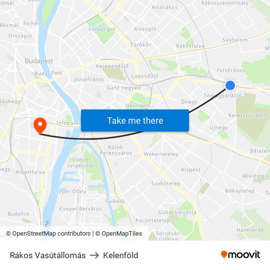 Rákos Vasútállomás to Kelenföld map