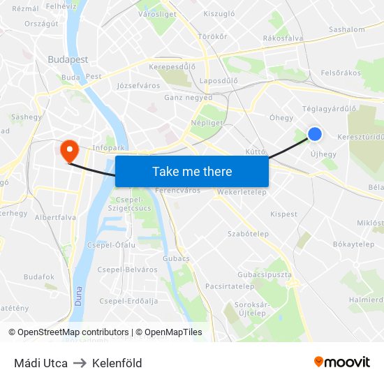 Mádi Utca to Kelenföld map