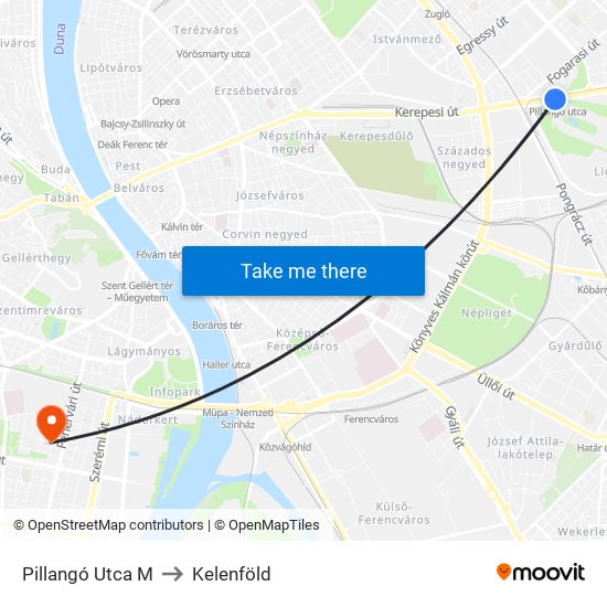 Pillangó Utca M to Kelenföld map