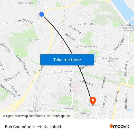 Bah-Csomópont to Kelenföld map