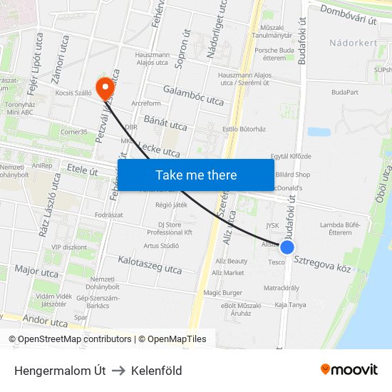 Hengermalom Út to Kelenföld map