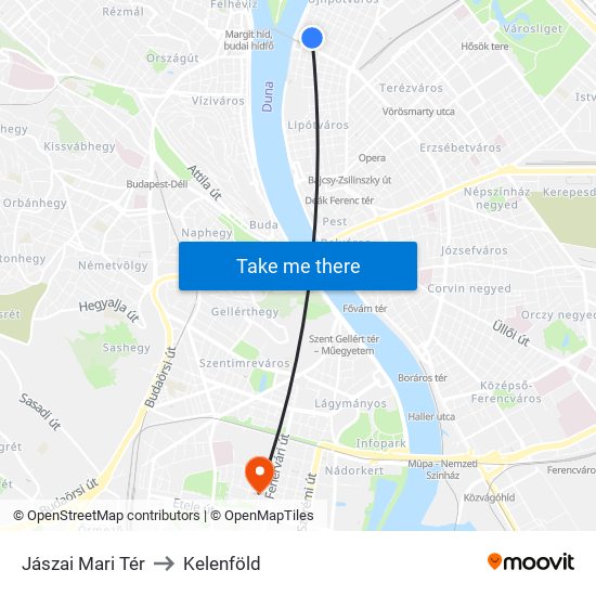 Jászai Mari Tér to Kelenföld map