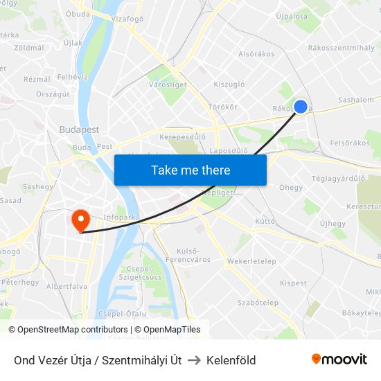 Ond Vezér Útja / Szentmihályi Út to Kelenföld map
