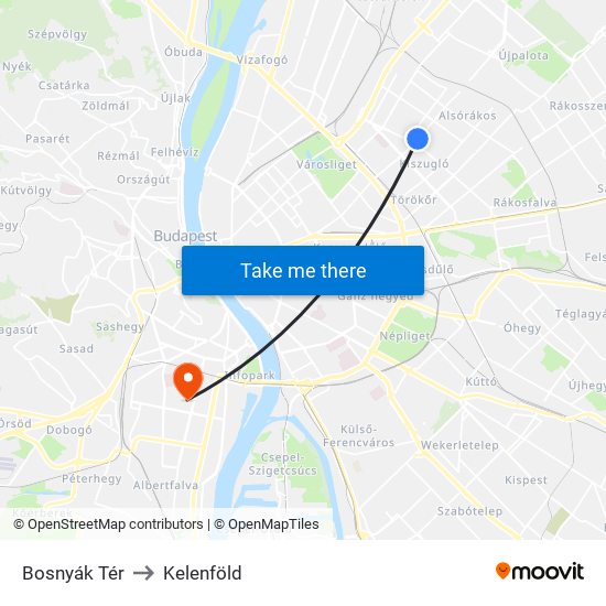 Bosnyák Tér to Kelenföld map