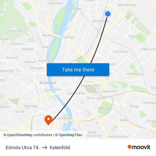 Eötvös Utca 74. to Kelenföld map