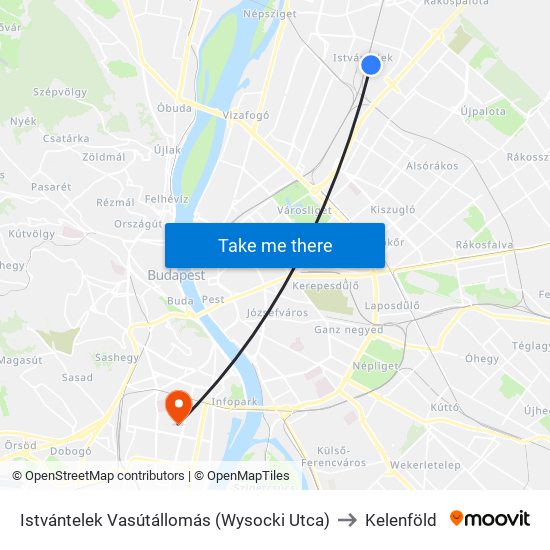 Istvántelek Vasútállomás (Wysocki Utca) to Kelenföld map