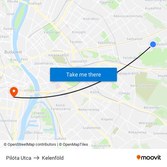 Pilóta Utca to Kelenföld map