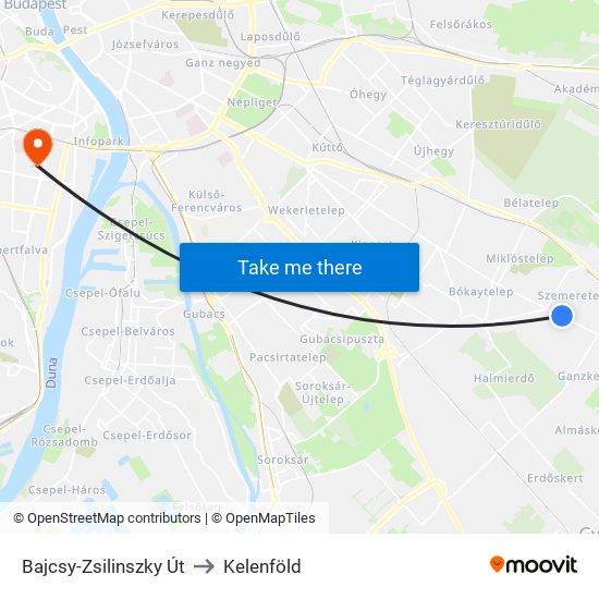 Bajcsy-Zsilinszky Út to Kelenföld map