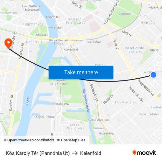 Kós Károly Tér (Pannónia Út) to Kelenföld map