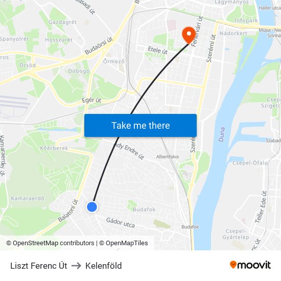 Liszt Ferenc Út to Kelenföld map
