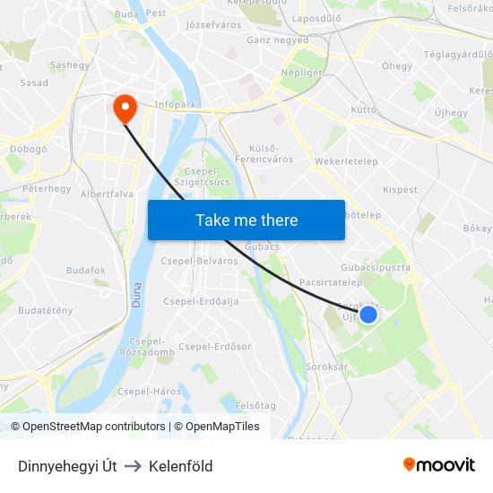Dinnyehegyi Út to Kelenföld map