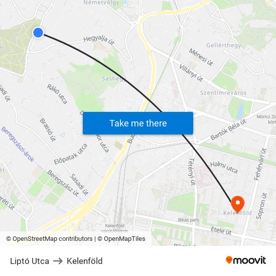 Liptó Utca to Kelenföld map