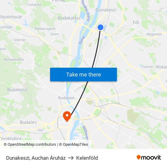 Dunakeszi, Auchan Áruház to Kelenföld map