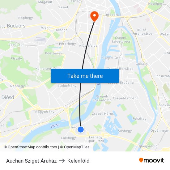 Auchan Sziget Áruház to Kelenföld map