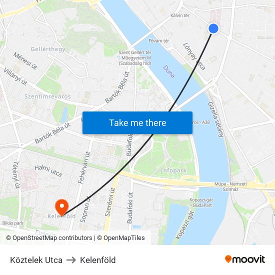 Köztelek Utca to Kelenföld map
