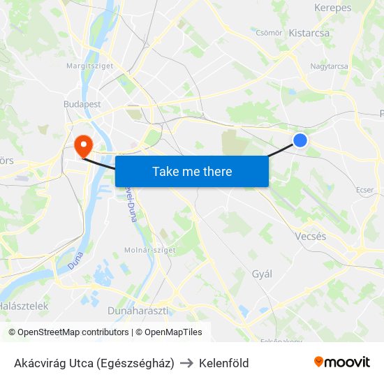 Akácvirág Utca (Egészségház) to Kelenföld map
