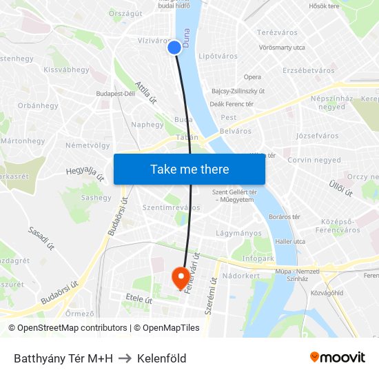 Batthyány Tér M+H to Kelenföld map