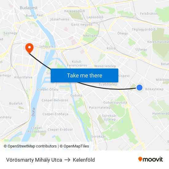 Vörösmarty Mihály Utca to Kelenföld map