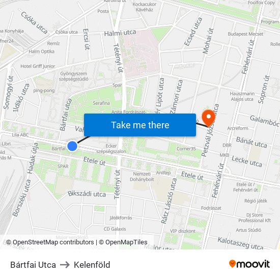 Bártfai Utca to Kelenföld map