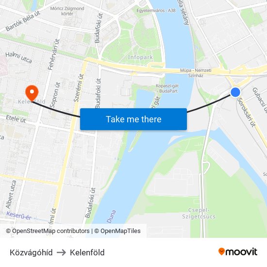 Közvágóhíd to Kelenföld map