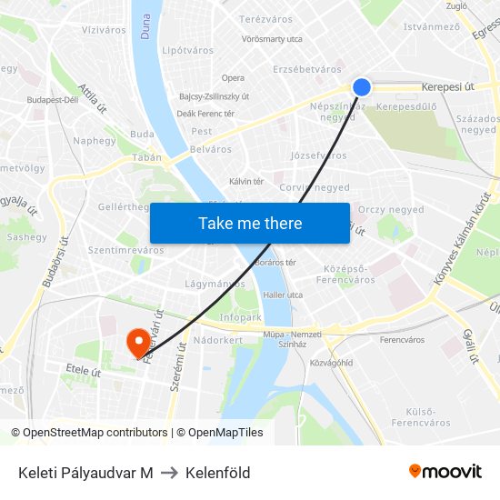 Keleti Pályaudvar M to Kelenföld map