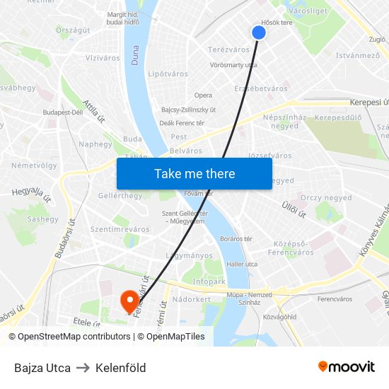 Bajza Utca to Kelenföld map