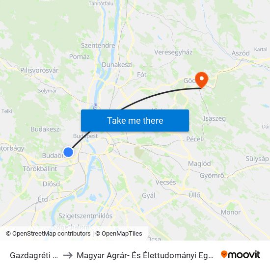 Gazdagréti Tér to Magyar Agrár- És Élettudományi Egyetem map