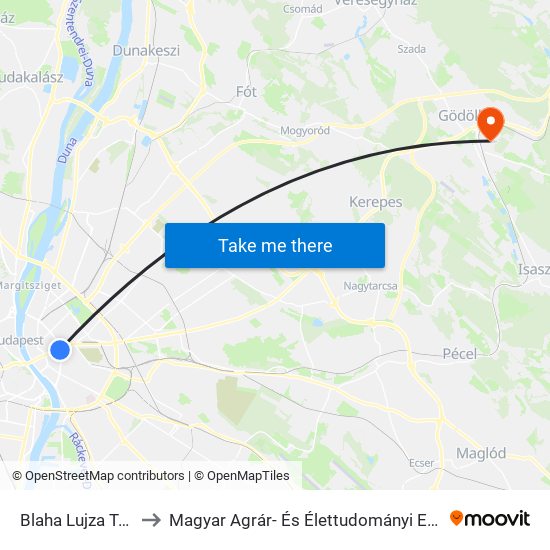 Blaha Lujza Tér M to Magyar Agrár- És Élettudományi Egyetem map