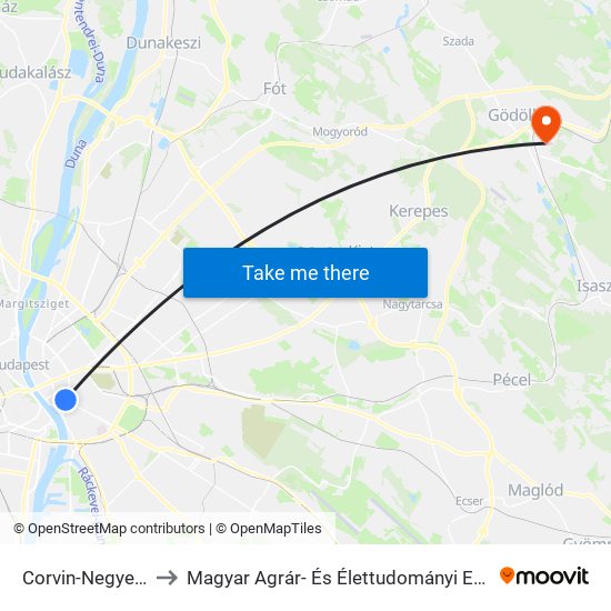 Corvin-Negyed M to Magyar Agrár- És Élettudományi Egyetem map
