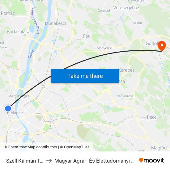 Széll Kálmán Tér M to Magyar Agrár- És Élettudományi Egyetem map