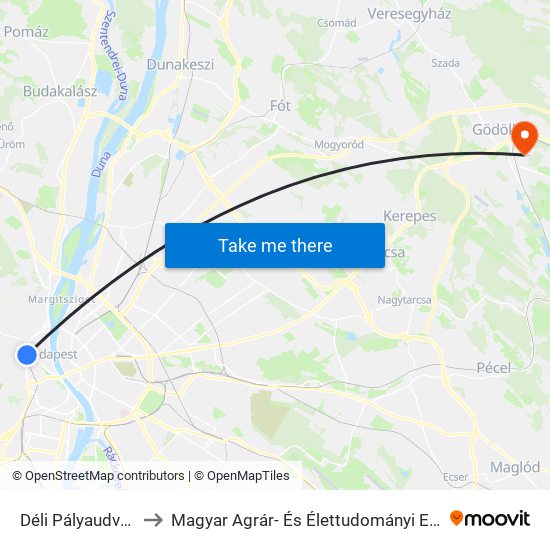 Déli Pályaudvar M to Magyar Agrár- És Élettudományi Egyetem map