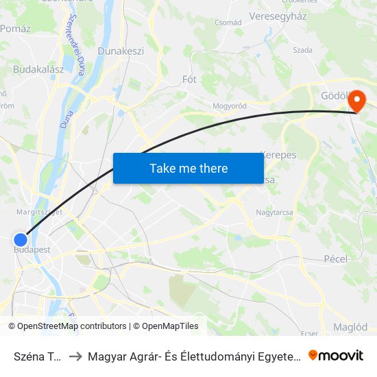 Széna Tér to Magyar Agrár- És Élettudományi Egyetem map