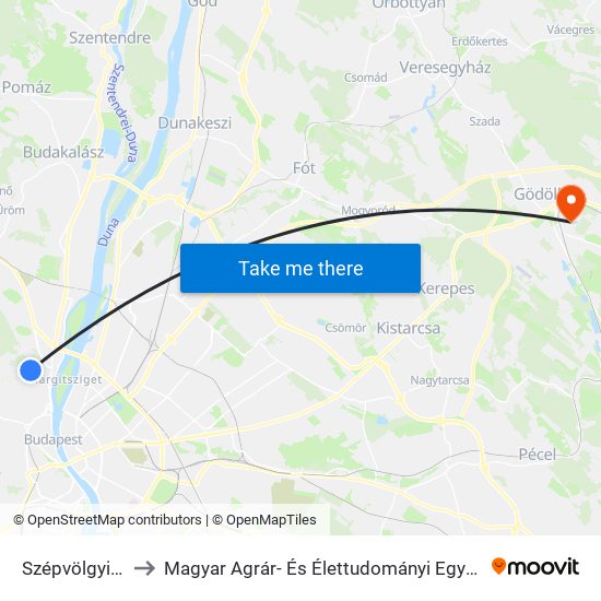 Szépvölgyi Út to Magyar Agrár- És Élettudományi Egyetem map