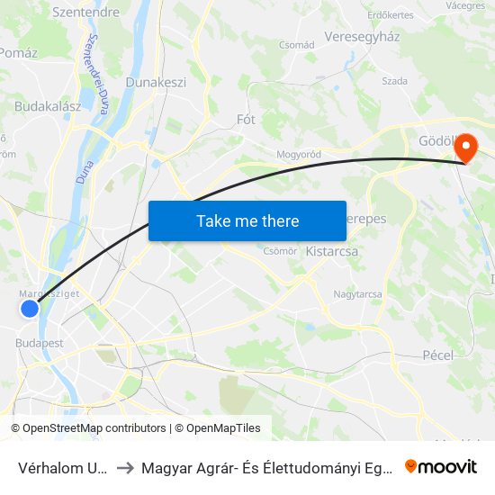 Vérhalom Utca to Magyar Agrár- És Élettudományi Egyetem map