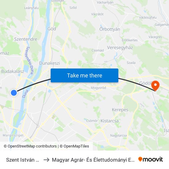 Szent István Utca to Magyar Agrár- És Élettudományi Egyetem map