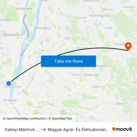 Katinyi Mártírok Parkja to Magyar Agrár- És Élettudományi Egyetem map