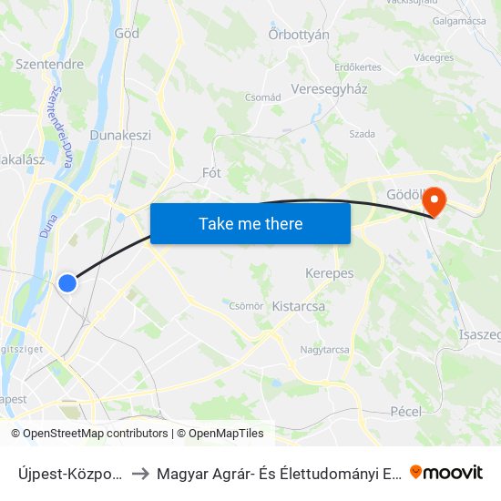 Újpest-Központ M to Magyar Agrár- És Élettudományi Egyetem map