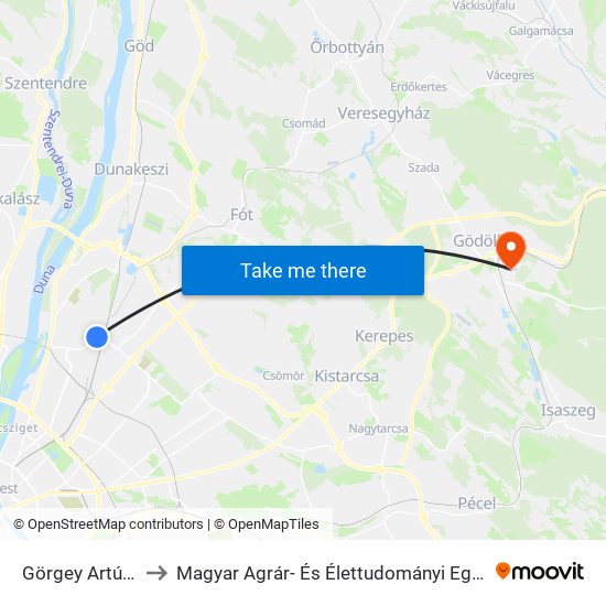 Görgey Artúr Út to Magyar Agrár- És Élettudományi Egyetem map
