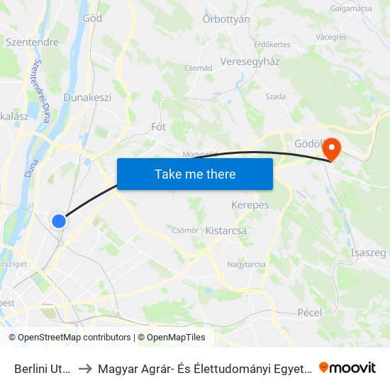 Berlini Utca to Magyar Agrár- És Élettudományi Egyetem map