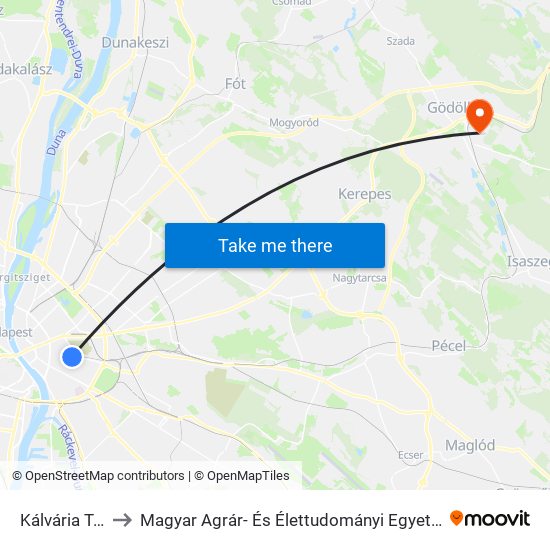 Kálvária Tér to Magyar Agrár- És Élettudományi Egyetem map