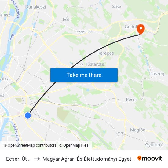 Ecseri Út M to Magyar Agrár- És Élettudományi Egyetem map