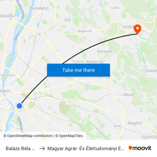 Balázs Béla Utca to Magyar Agrár- És Élettudományi Egyetem map