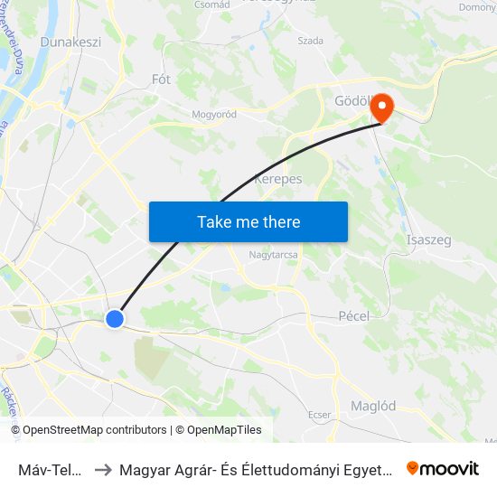 Máv-Telep to Magyar Agrár- És Élettudományi Egyetem map