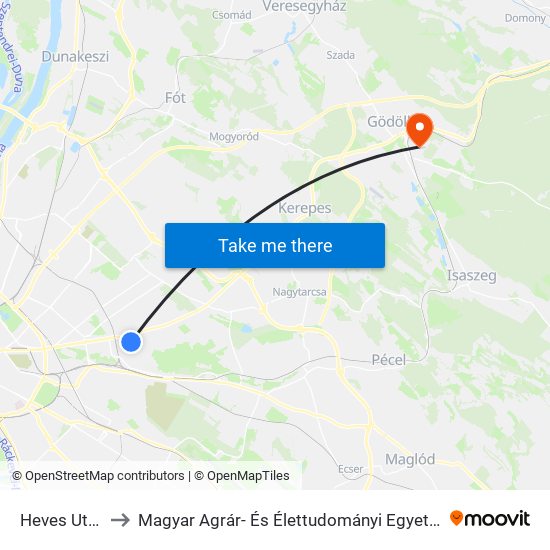 Heves Utca to Magyar Agrár- És Élettudományi Egyetem map