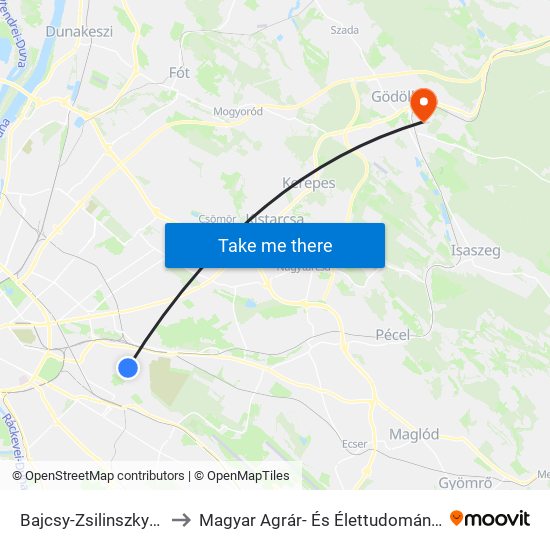 Bajcsy-Zsilinszky Kórház to Magyar Agrár- És Élettudományi Egyetem map