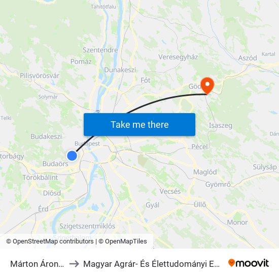 Márton Áron Tér to Magyar Agrár- És Élettudományi Egyetem map