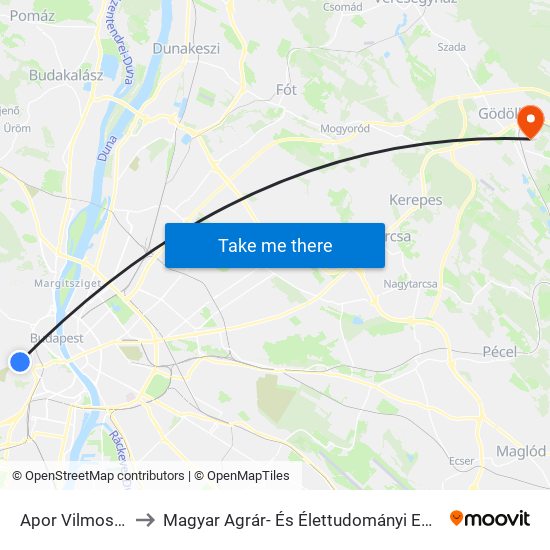 Apor Vilmos Tér to Magyar Agrár- És Élettudományi Egyetem map