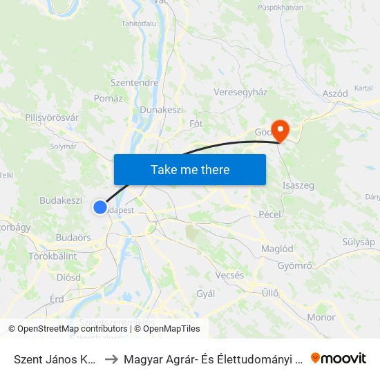 Szent János Kórház to Magyar Agrár- És Élettudományi Egyetem map